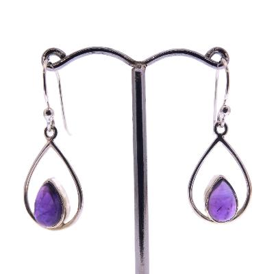 925 Silver Pendant Earrings Featuring Dome Polished Teardrop Cabochon Stones In Amethyst.   SP17899EA