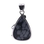This one off pendant showcases a polished teardrop shape cabochon in snowflake obsidian.   SP9224PEND
