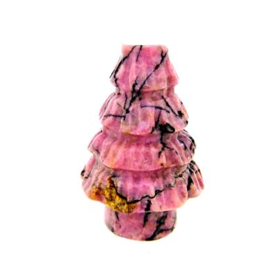 GEMSTONE CHRISTMAS TREE CARVINGS IN RHODONITE.   SPR14505POL