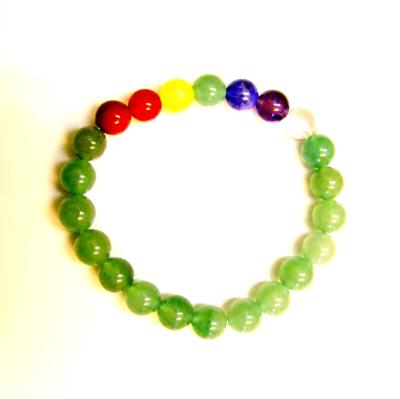 CHAKRA POWER BEAD BRACELETS IN GREEN AVENTURINE FEATURING BEADS IN CHAKRA COLOURS. (NO TOGGLE).    SPR15082BR