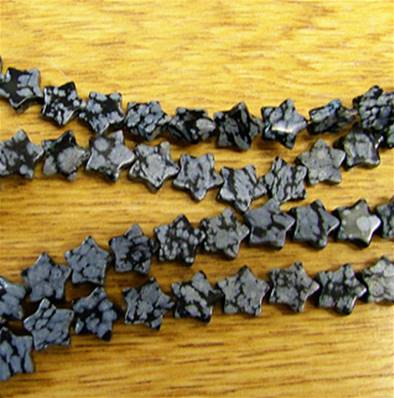 SNOWFLAKE OBSIDIAN STAR SHAPE BEADS ON A STRING. SPR6065