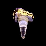 GLASS BOTTLE STOPPER WITH GOLD BANDED AMETHYST DRUZE TOP.   SP14686POL