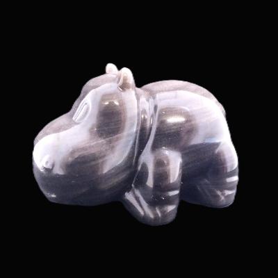 Carving Of A Hippopotamus In Silver Sheen Obsidian.   SP17230POL