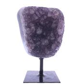 Amethyst Druze On Agate Polished Edge Nodule Specimen On Metal Display Stand.   SP17829POL