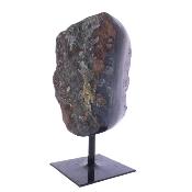 Amethyst Druze On Agate Polished Edge Nodule Specimen On Metal Display Stand.   SP17829POL