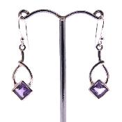 925 Silver Pendant Earrings Featuring Square Facetted Cabochon Stones In Amethyst.   SP17900EA