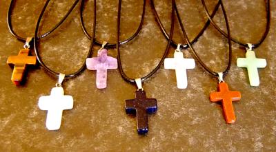 10 PACK CROSS PENDANTS ON WAXED CORDS.  SPR13964WH