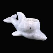 Dolphin Carving Single Hole Tea Light Holder In White/ Grey Marble.   SPR17245POL